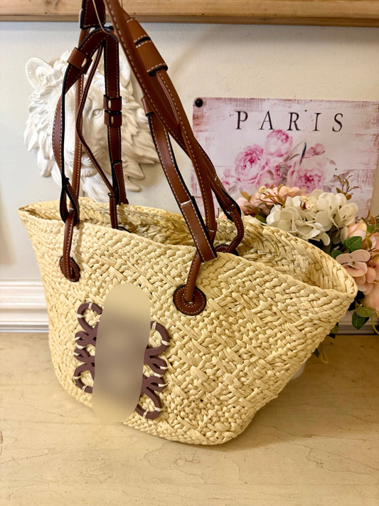 Straw and Leather Tote