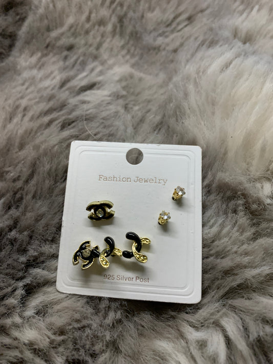 Black and Gold Stud Earrings